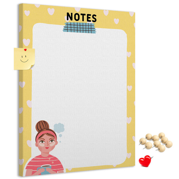 Pin board Notebook with hearts and a cup
