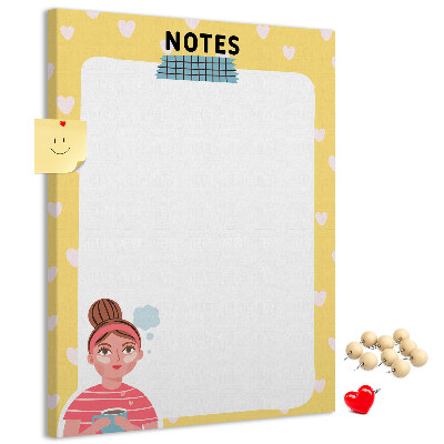 Pin board Notebook with hearts and a cup