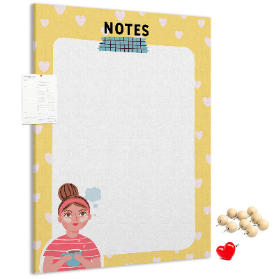 Pin board Notebook with hearts and a cup