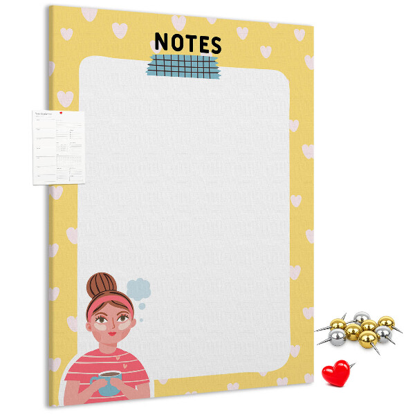 Pin board Notebook with hearts and a cup