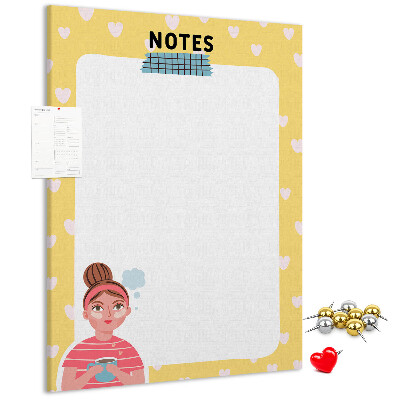 Pin board Notebook with hearts and a cup