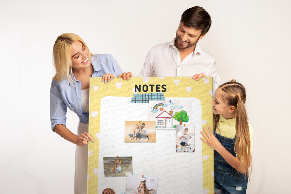 Pin board Notebook with hearts and a cup