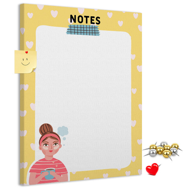 Pin board Notebook with hearts and a cup