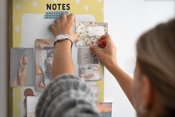 Pin board Notebook with hearts and a cup