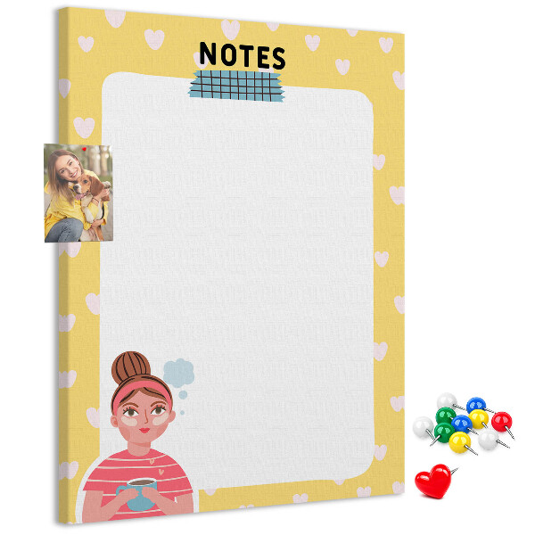 Pin board Notebook with hearts and a cup