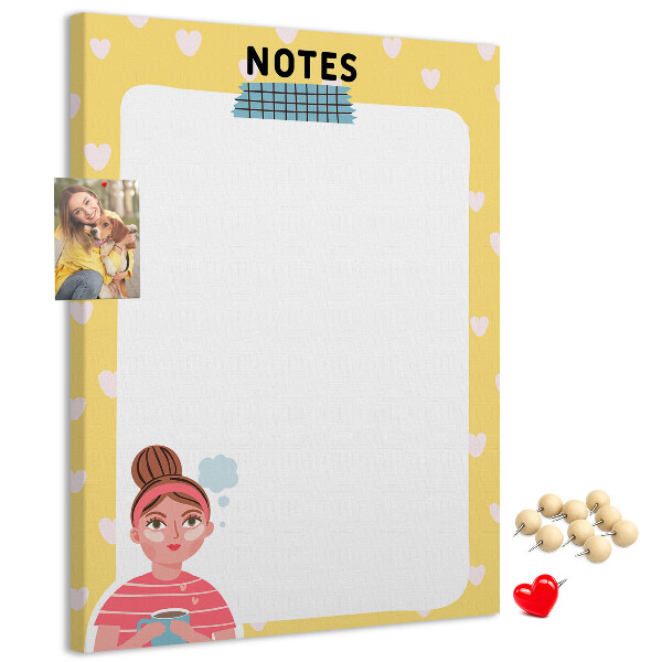 Pin board Notebook with hearts and a cup