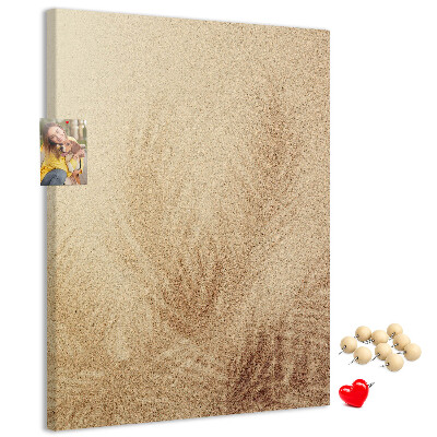 Wall cork memo board Delicate leaf pattern in the sand