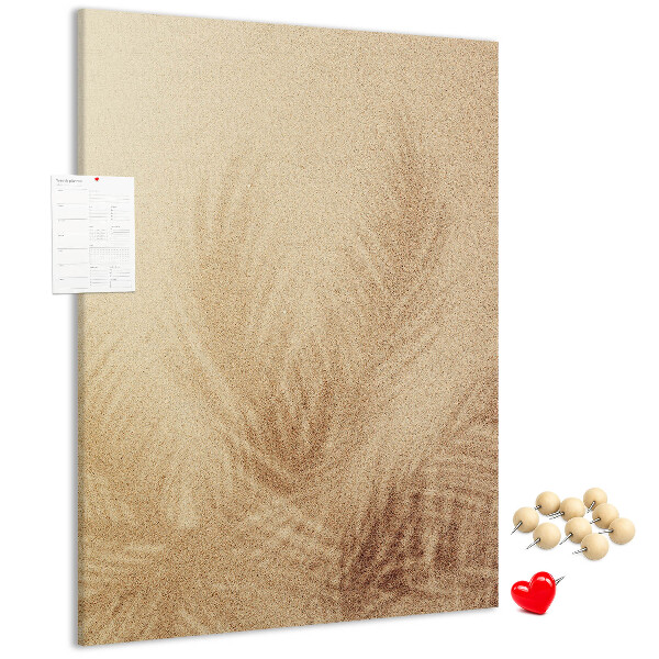 Wall cork memo board Delicate leaf pattern in the sand