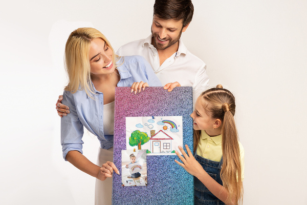 Cork notice board Gradient pattern in shades of pink and purple