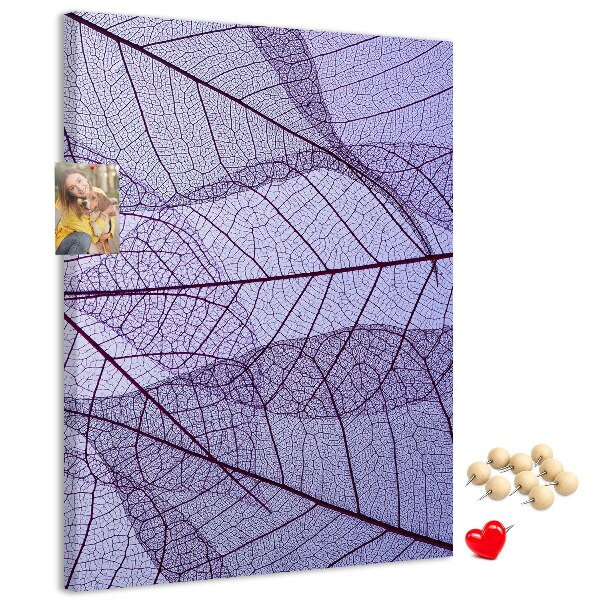 Memo cork board Delicate leaves in shades of purple