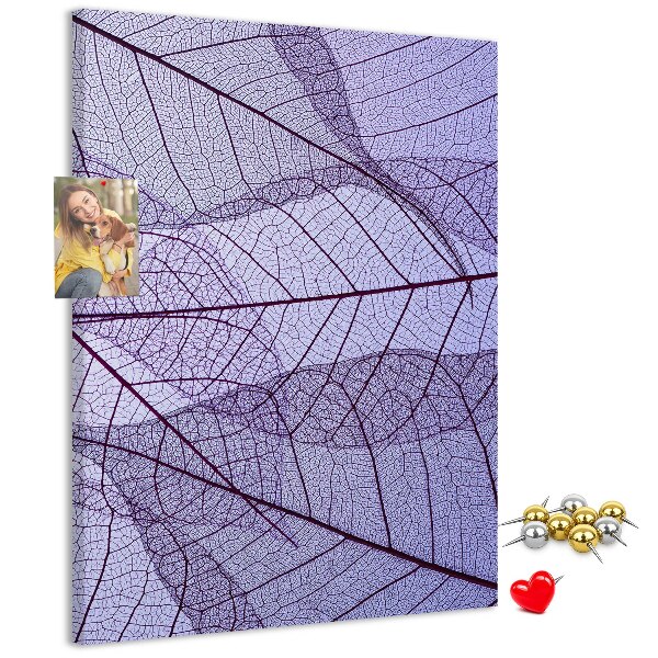 Memo cork board Delicate leaves in shades of purple