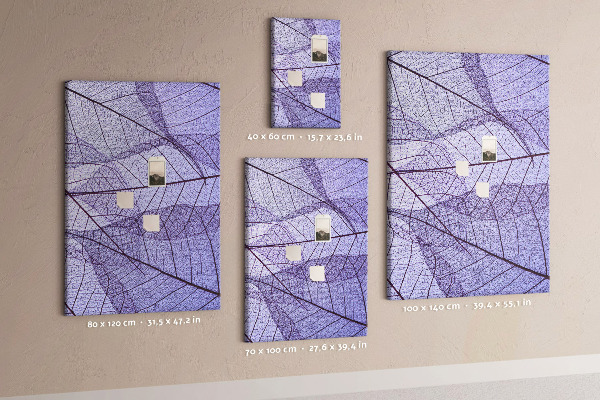 Memo cork board Delicate leaves in shades of purple