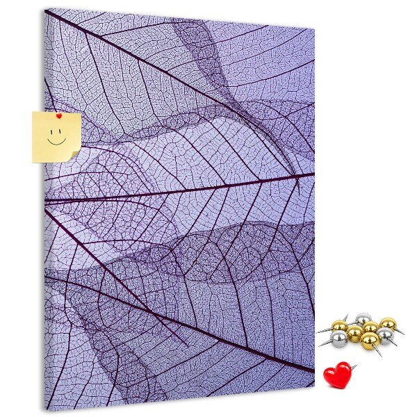Memo cork board Delicate leaves in shades of purple