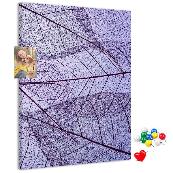 Memo cork board Delicate leaves in shades of purple