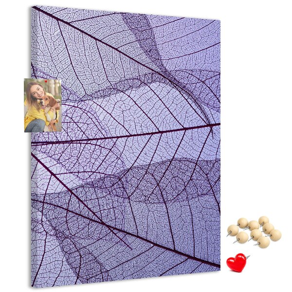 Memo cork board Delicate leaves in shades of purple