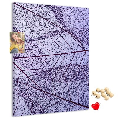 Memo cork board Delicate leaves in shades of purple