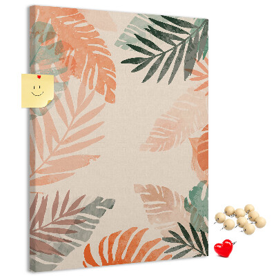 Cork notice board Tropical leaves in delicate colors