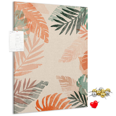Cork notice board Tropical leaves in delicate colors