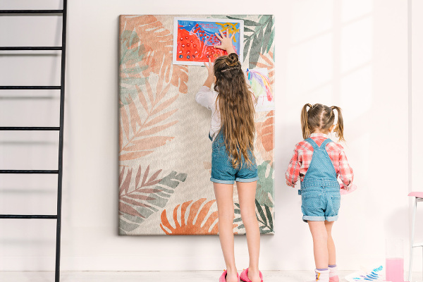 Cork notice board Tropical leaves in delicate colors