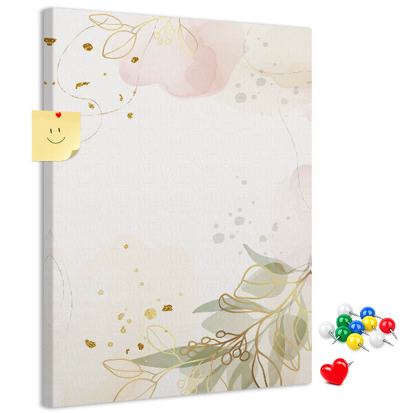 Wall cork memo board Delicate leaves on a pastel background
