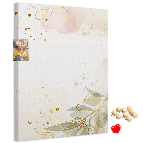 Wall cork memo board Delicate leaves on a pastel background
