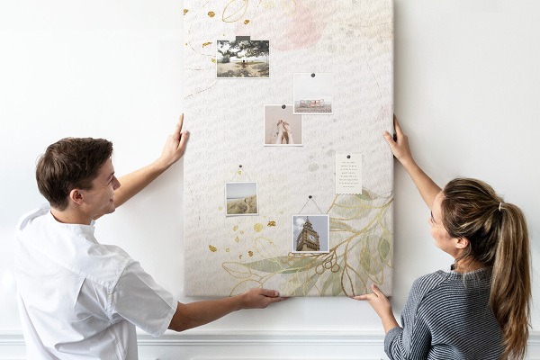 Wall cork memo board Delicate leaves on a pastel background
