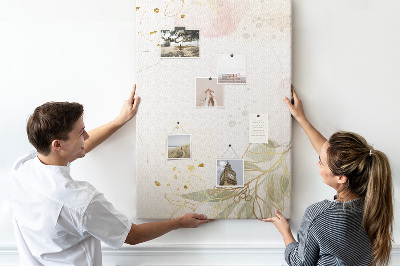 Wall cork memo board Delicate leaves on a pastel background