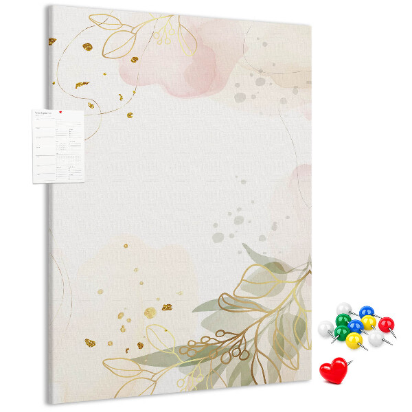 Wall cork memo board Delicate leaves on a pastel background