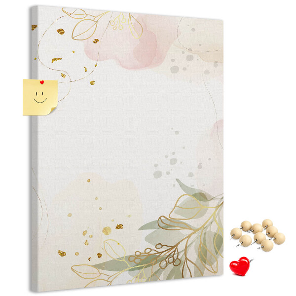 Wall cork memo board Delicate leaves on a pastel background