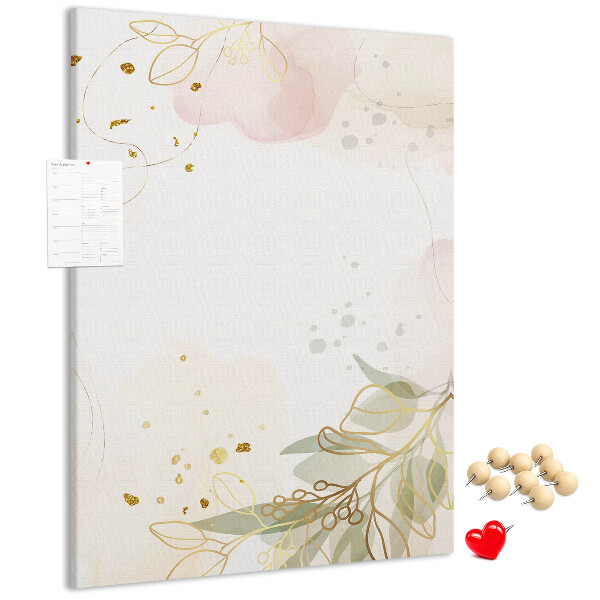 Wall cork memo board Delicate leaves on a pastel background