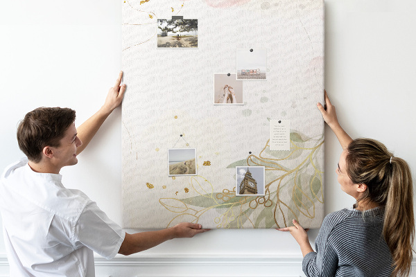 Wall cork memo board Delicate leaves on a pastel background