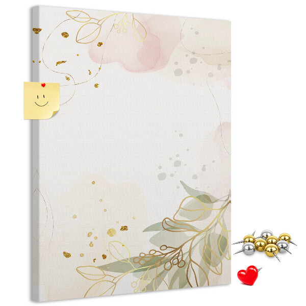 Wall cork memo board Delicate leaves on a pastel background