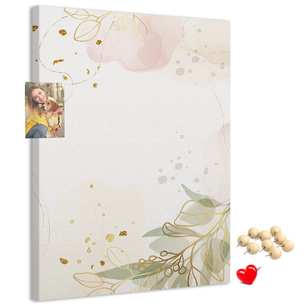 Wall cork memo board Delicate leaves on a pastel background