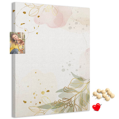Wall cork memo board Delicate leaves on a pastel background