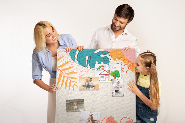 Cork notice board Tropical leaves and flowers in pastels