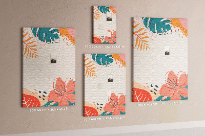 Cork notice board Tropical leaves and flowers in pastels