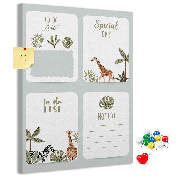 Wall cork memo board Jungle theme with exotic animals