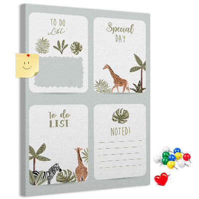 Wall cork memo board Jungle theme with exotic animals
