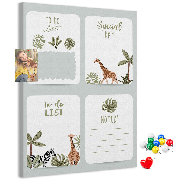 Wall cork memo board Jungle theme with exotic animals