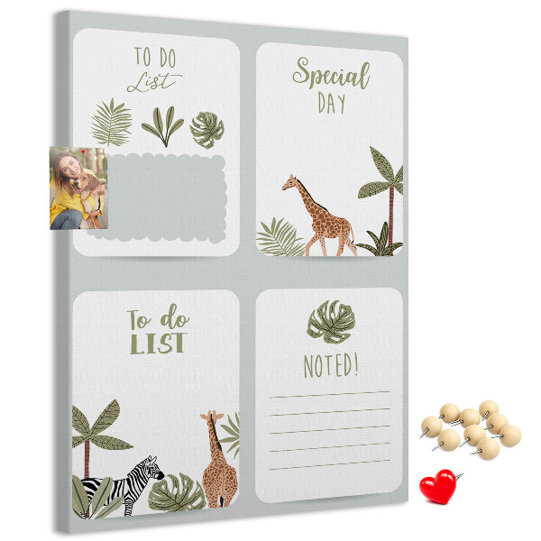 Wall cork memo board Jungle theme with exotic animals