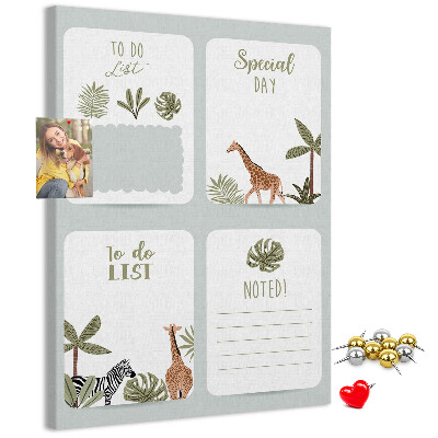 Wall cork memo board Jungle theme with exotic animals