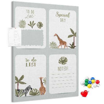Wall cork memo board Jungle theme with exotic animals