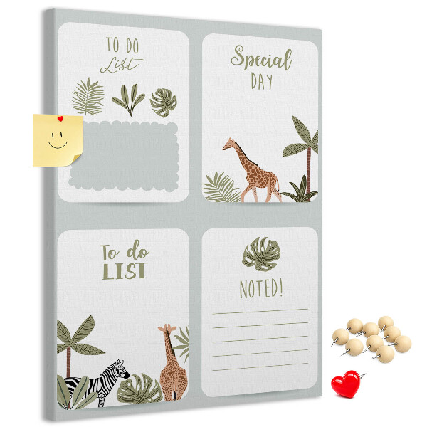 Wall cork memo board Jungle theme with exotic animals
