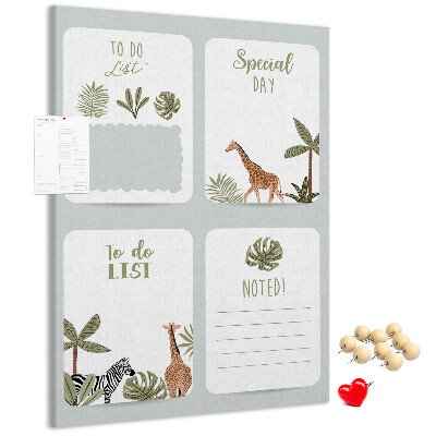 Wall cork memo board Jungle theme with exotic animals