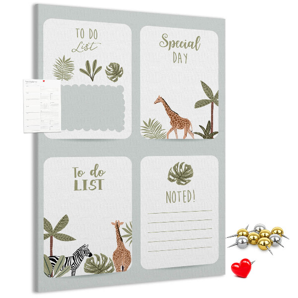 Wall cork memo board Jungle theme with exotic animals