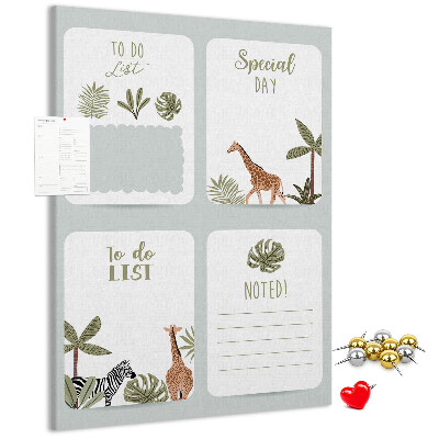 Wall cork memo board Jungle theme with exotic animals