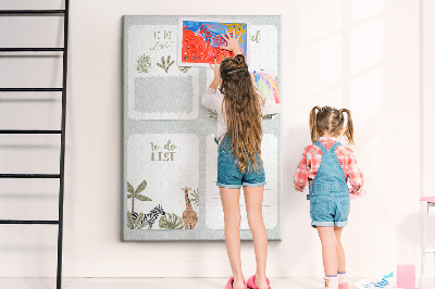 Wall cork memo board Jungle theme with exotic animals