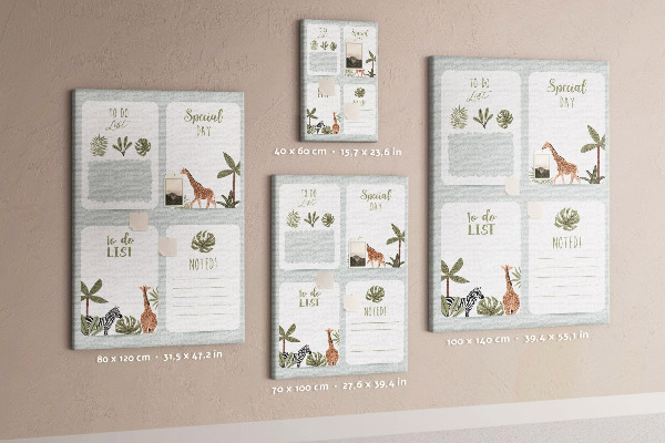Wall cork memo board Jungle theme with exotic animals