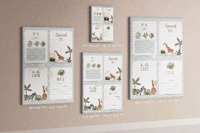 Wall cork memo board Jungle theme with exotic animals