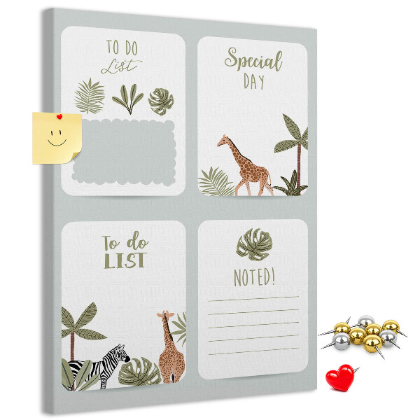 Wall cork memo board Jungle theme with exotic animals